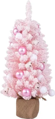 Image de Sapin de Noël artificiel - Sapin de Noël de table - 90 cm - Enneigé - Socle en ciment - 136 pointes - Rose