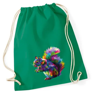 Produktbild von Huuraa Turnbeutel Eichhörnchen Colorful 12 Liter Kelly Green Baumwolle Rucksack Geschenkidee
