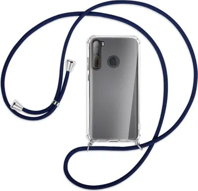 Produktbild von Handykette Backcover-Schutzhülle mit Band (Metall silberfarben) für HTC Desire 20 Pro - dunkelblau