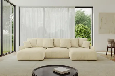 Produktbild von ALTDECOR Ecksofa in U-Form mit Schlaffunktion und Bettkasten - ONESK-U-v1 304x165x72 cm Beige - Corner Sofa Bett Eckcouch Couch U-Form Schlafcouch Ausziehbar Wohnlandschaft Schlafsofa Cauchsofa