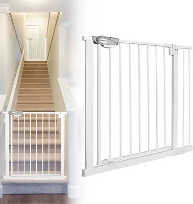 Productafbeelding van Traphekje Zonder Boren 85-95 cm Wit - Kinder- en Huisdierenhek voor Trappen en Deuren
