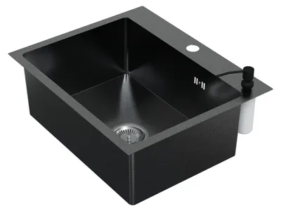 Produktbild von HAGO24 Einbauspüle 55x45cm Edelstahl Küchenspüle Spülbecken Eckig Ablaufgarnitur Schallschutz Universal Anthrazit Seifenspender