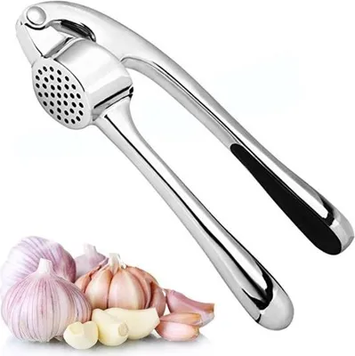 Immagine prodotto di Titolo: Pressa per aglio di alta qualità in acciaio inox - Facile da pulire e conservare - Robusta e durevole - Per spremere aglio e succo di zenzero (argento)