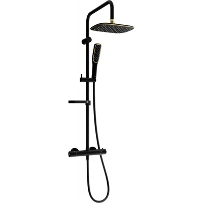 Obrázek produktu pro Mexen KX49 odkrytý sprchový set s dešťovou sprchovou hlavicí a termostatickou sprchovou baterií, Černá/Zlatá - 771504991-75