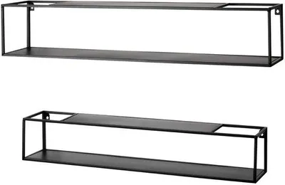 Obrázek produktu pro Unyqoos® Černé kovové nástěnné police, sada 2 kusů – moderní, minimalistické nástěnné police (velké a malé) vhodné do kuchyně, obývacího pokoje a kanceláře
