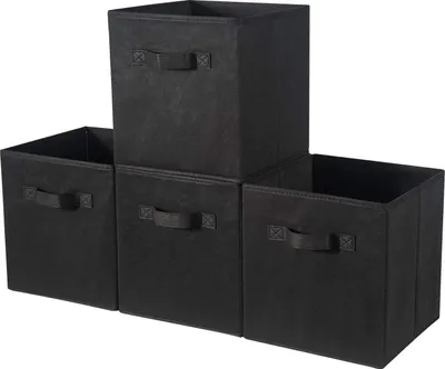Obrázek produktu pro Látkový úložný box, sada 4 kusů, organizér, zásuvkový kontejner s úchyty pro úložné kostky, černý, 33 x 38 x 33 cm