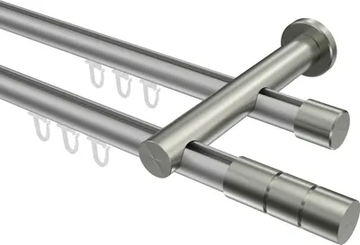 Produktbild von Interdeco Innenlaufstange / Gardinenstange mit Innenlauf Silbergrau / Edelstahl-Optik, Typ Platon Elanto (Rillenzylinder), 20 mm Ø 2-läufig, 540 cm