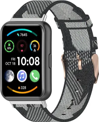 Produktbild von Strap-it Huawei Watch Fit 2 Nylon-Schnallenarmband (Schwarz/Grau)
