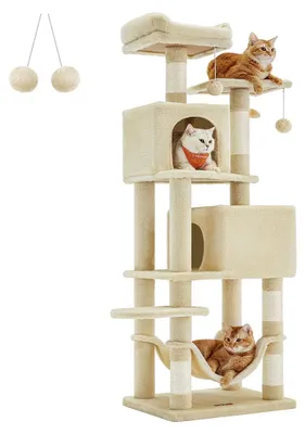 Immagine prodotto di Albero per gatti beige con tiragraffi – Sisal, peluche – stabile – 49 x 40 x 155 cm