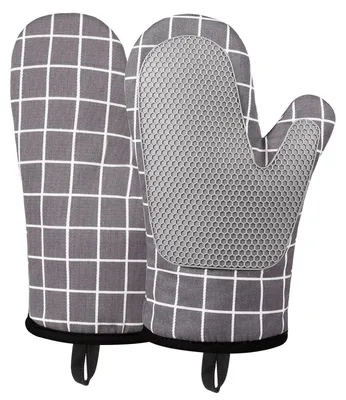 Immagine prodotto di Guanti da forno resistenti al calore, in silicone e cotone, antiscivolo, grigi, 28x18 cm
