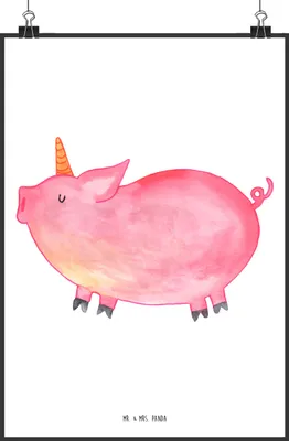 Produktbild von Mr. & Mrs. Panda Bild Einhorn Schwein DIN A1 - Weiß - Geschenk, Englisch, Deko, drucke, Wandbild, Einhörner, wanddeko, Unicorn, Plakat, English