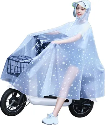 Produktbild von Frauen Transparent Radfahren Regenmantel Elektrofahrrad Ganzkörper leichtes langes Scooter Regenmantel 4XL Schneeflocke Weiß