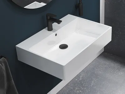 Produktbild von Aqua Bagno SOLO Design Keramik Waschbecken 70x50cm weiß