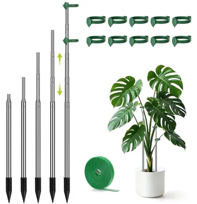 Imagen del producto de Soporte telescópico para plantas de acero inoxidable, de 33 a 124 cm, ajustable, ideal para tomates y plantas de Monstera