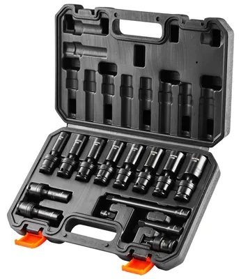 Produktbild von VEVOR 1/2" Antrieb Schlagnuss Set, 13-teiliges tiefes Nuss Set metrisch 10-24mm, 6-Punkt CR-V Legierungsstahl für Auto-Reparatur, leicht ablesbare Größenmarkierungen, robuste Konstruktion, inklusive Aufbewahrungskoffer, 14 Stück