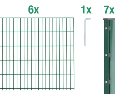 Immagine prodotto di Alberts 674779 Recinzione a doppia rete metallica come set completo di 17 pezzi, plastificata, verde, altezza 83 cm, lunghezza 15 m