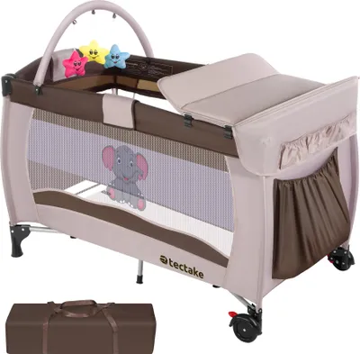 Produktbild von Kinder Reisebett Elefant klappbar und höhenverstellbar inklusive Tragetasche, 132 x 75 x 104 cm