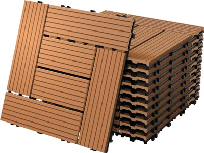 Zdjęcie produktu dla ECD Germany Płytki tarasowe WPC, 30x30 cm, 44-częściowy zestaw ekonomiczny na 4m², jasnobrązowa mozaika o wyglądzie drewna do podłóg balkonowych w ogrodzie z systemem odpływowym click