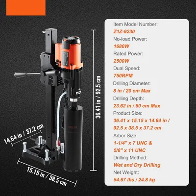 Immagine prodotto di Trapano a diamante - Trapano a diamante - 3200W - 0-750 giri/min - Per foratura a umido e a secco