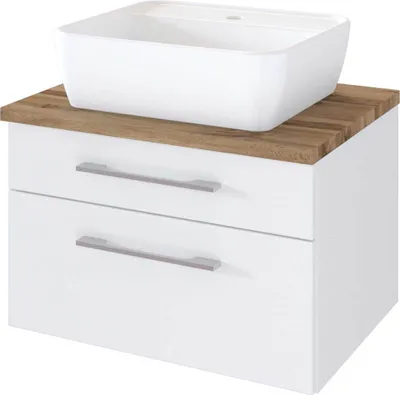 Produktbild von Waschtisch-Unterschrank mit Siphonausschnitt 60 cm inkl. Keramik Aufsatzwaschbecken TAREE-03 in matt weiß
