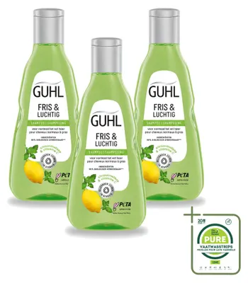 Immagine prodotto di 3 flaconi di shampoo Guhl Fris & Luchtig, 250 ml ciascuno, confezione grande, 3 pezzi