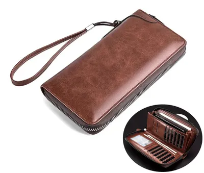 Image de Portefeuille, en cuir PU, avec blocage RFID, sans logo, couleur marron