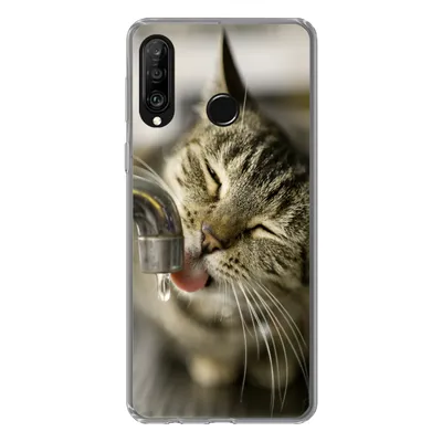 Produktbild von MuchoWow® Handyhülle Schutzhülle Hülle für Huawei P30 Lite Katze - Wasserhahn - Getränk Silikon Softcase Handy Hülle - Handyhülle
