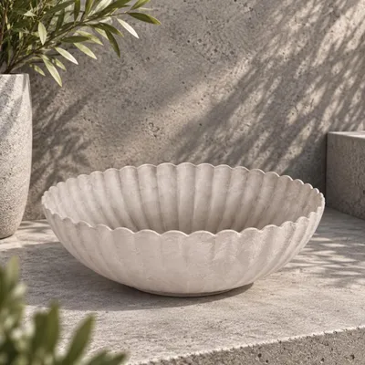 Imagen del producto de Macetas redondas, con diseño ondulado, para exteriores, color arena beige con efecto mármol, de 22 cm de diámetro