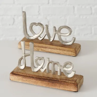 Produktbild von Dekoaufsteller Love Home H 11 cm Mangoholz Aluminium 2er Set