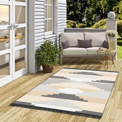 Produktbild von Designer Teppich Beidseitig Ethno Kelim Grau Beige Style, Größe:120x170 cm