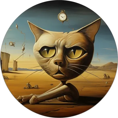 Produktbild von Wallario Premium Glasbild, freischwebende Optik, kräftige Farben, rund 50cm Durchmesser, Motiv Katze als Zeitwächter