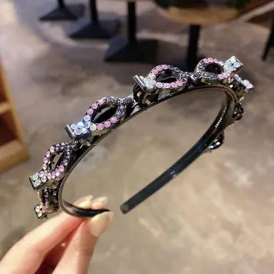Produktbild von 2PCS Haarband Mit Twist Clip Frisurenhilfe Haarband Mit Clips, Kristall Haarreifen, Headband für die Hochzeitsfrisur oder Strass Pailletten Party