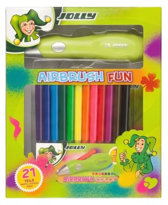Produktbild von Jolly Airbrush Set Fun elektronische Farbsprühpistole - inklusive 12 verschiedenen Farben & 7 Schablonen - 4446-0001