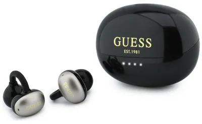 Imagen del producto de Auriculares OWS Guess, acabado metálico, piezas electrochapadas, logo clásico, color negro