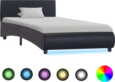 Image de Cadre de lit avec LED sans matelas noir similicuir 90x200 cm