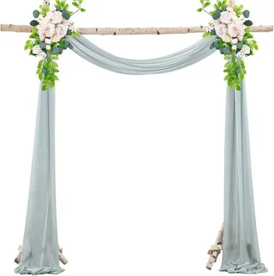 Zdjęcie produktu dla Szyfonowa zasłona ślubna, do zawieszenia na ścianie, 75 x 1000 cm, siatka, szaro-niebieska, zasłona imprezowa