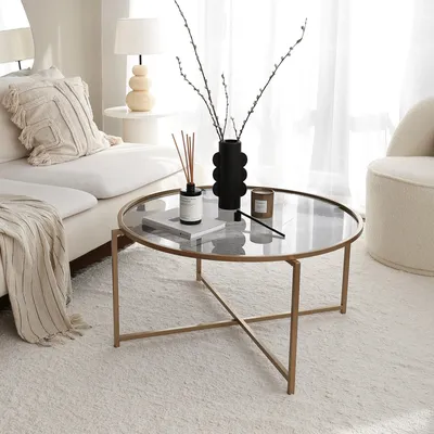 Image de Skye Decor, Gold Sun S404F - Gold, Fume, tables basses, or, verre, 83 x 40 x 83 cm