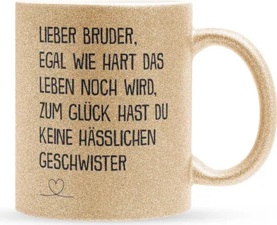 Produktbild von 22Feels Glitzertasse Gold Bruder Geschenk Geburtstag Weihnachten Geschwister Jungs Männer Haferl Teenager Bruderherz Geschenkidee Bürotasse