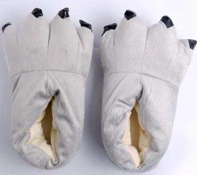 Produktbild von Herbst- und Winterkarikatur-Dinosaurier-Tierpfotenschuhe, High-Top-Wärmedämmung mit Taschenabsatz, Crazy Animal City, Plüsch-Hausschuhe für Herren und Damen (graue Größe 41-45)