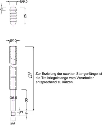 Produktbild von BMH Treibriegelstange 1101, 1500 mm, mit Gleitstopfen für oben, Stahl verzinkt