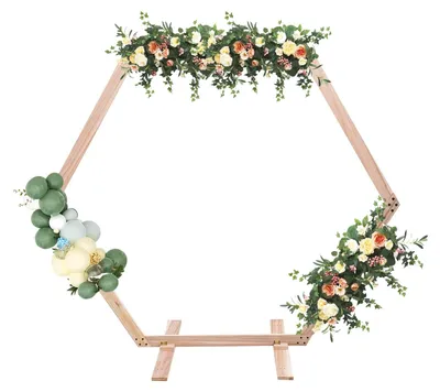 Immagine prodotto di Arco nuziale in legno - Struttura esagonale per palloncini da 2,25 metri, ideale per feste