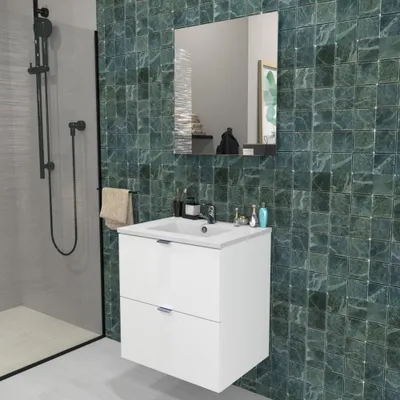 Produktbild von Waschbeckenunterschrank mit 2 Schubladen MALAGA 60 cm + Waschbecken / Weiß