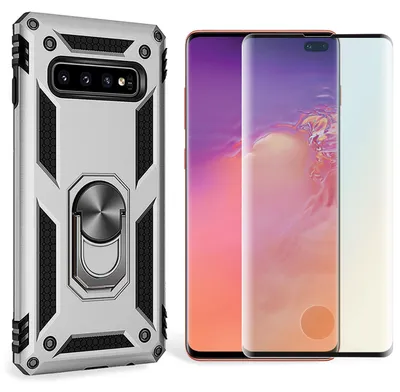 Image de NALIA Ring Coque de téléphone portable pour Samsung Galaxy S10 Plus, Case écran protection verre argenté