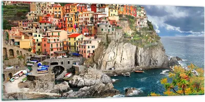 Produktbild von Bilder auf glas - Italien küste felsen landschaft - 120x50cm - Glasbilder - Wandbilder - Kunstdruck - zum Aufhängen bereit - Wanddekoration aus Glas - Glas Bilder - Wandbild auf Glas - GAB120x50-2710