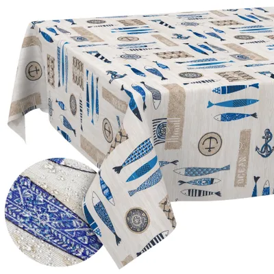Imagen del producto de Omgoods - Mantel individual de algodón y poliéster, lavable, diseño náutico, 140 x 100 cm