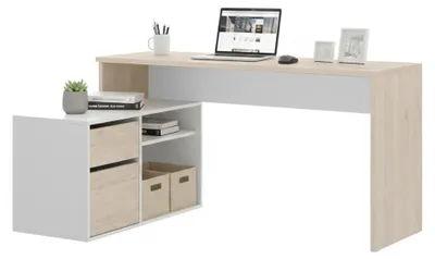 Produktbild von Schreibtisch Ddiaw, Mehrzweckschreibtisch für Büro oder Schlafzimmer, Mehrzweck-Ecktisch, 139 x 92 x 75 cm, Weiß und Eiche