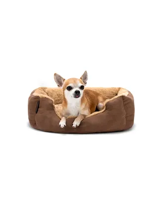 Produktbild von lionto Hundebett, weiches Kuschelbett mit herausnehmbarem Wendekissen & Anti-Rutsch-Boden, 50x37 cm, braun/beige