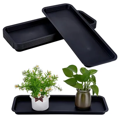 Image de Omgoods - 10 pots rectangulaires en plastique pour plantes - 40 x 15,2 cm, couleur noire