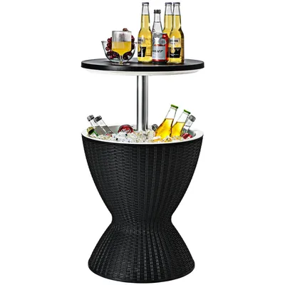 Produktbild von COSTWAY 3 in 1 Gartentisch 30L Kühlbox Hocker höhenverstellbar mit Haken Griff abnehmbar Deckel & Getränkekühler 75kg belastbar Cool Bar