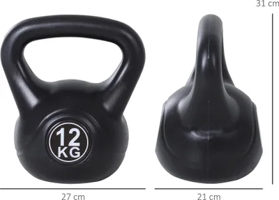 Obrázok produktu pre HOMCOM Kettlebell – guľová činka s hmotnosťou 12 kg, naplnená pieskom, čierna